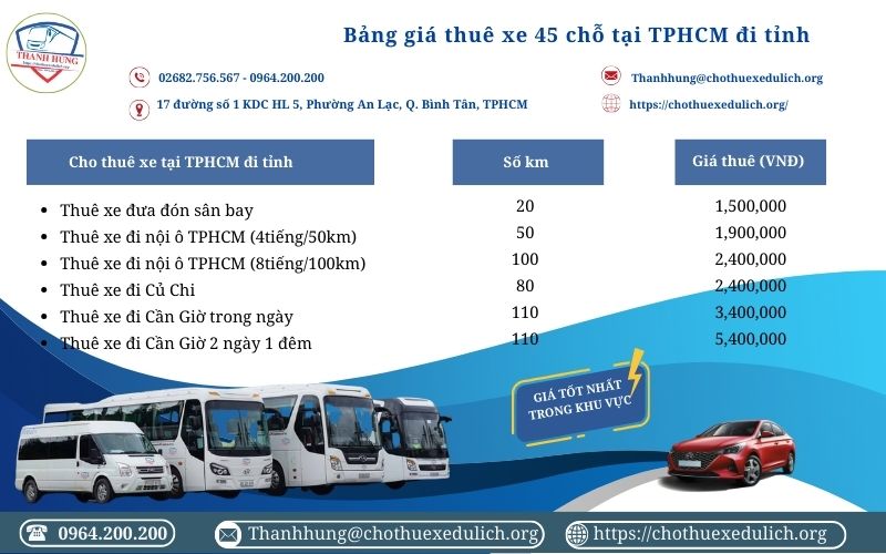 Bảng giá thuê xe 45 chỗ tại TPHCM