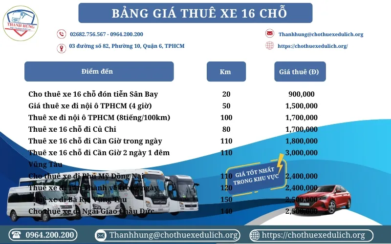 Bảng giá thuê xe 16 chỗ