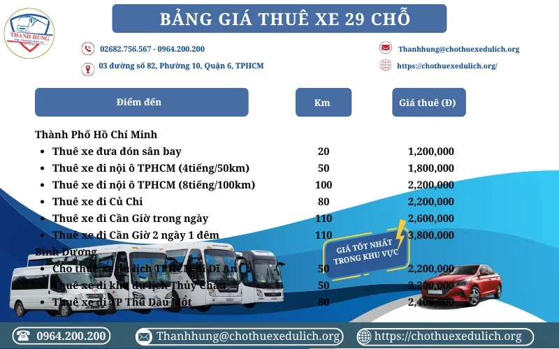 Bảng giá thuê xe 29 chỗ