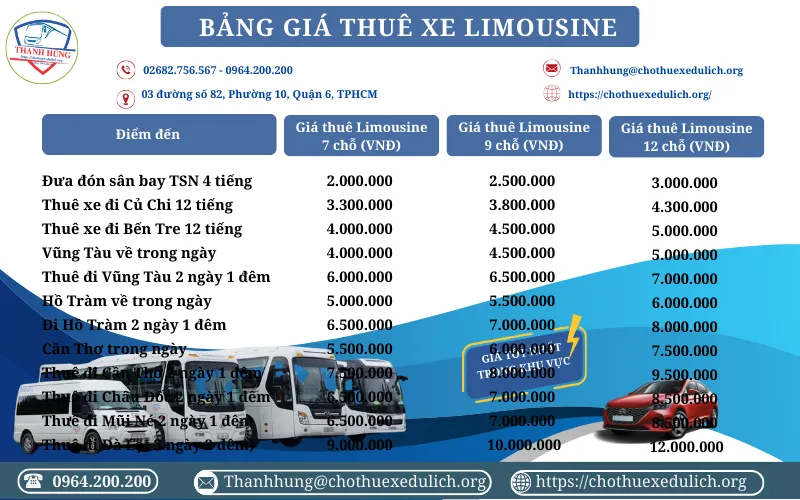 Bảng giá thuê xe Limousine